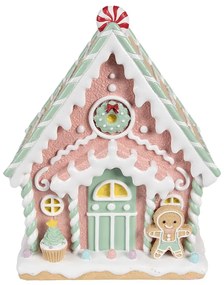 Rózsaszín mézeskalács házikó mézivel karácsonyi dekoráció 20x16x25 cm