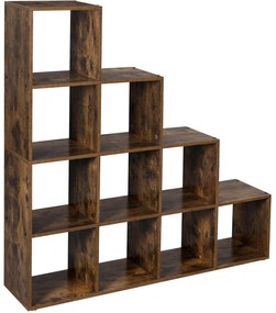 VASAGLE könyvespolcok, Lépcsős polc, 10 kockás tároló, 129,5 x 29 x 129,5 cm