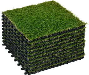 Outsunny 10 darabos Mesterséges Fű Szőnyeg 30x30 cm-es, 20 mm-es Fűmagassággal, UV-álló Syntetikus Fű a Kerthez, Teraszhoz, Balkonhoz, Sötétzöld | Aos