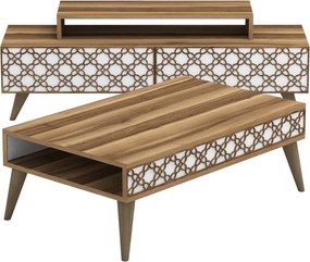 City nappali bútorszett, dió-fehér, 140 cm
