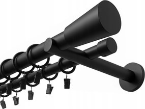 Dupla Fém Függönykarnis 25+19 mm MIX Végzáró Fekete Matt 200 cm