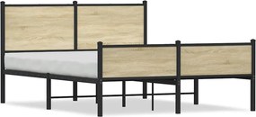vidaXL sonoma tölgy színű fém ágykeret matrac nélkül 137 x 190 cm
