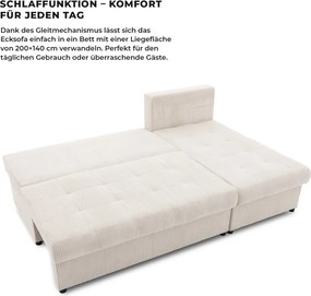 Venezia sarokkanapé, kordbársony, univerzális oldal, hab töltet, bézs