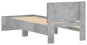 betonszürke szerelt fa ágykeret fejtámlával 90 x 200 cm