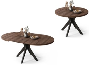 Mazzoni RENZO Barna Tölgy/fekete láb - KEREK ASZTAL Ø110 180 cm-re BŐVÍTHETŐ | A KONYHÁBA ÉTKEZŐBE NAPPALIBA RETRO