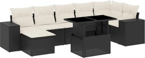 vidaXL 8 részes fekete polyrattan kerti ülőgarnitúra párnákkal
