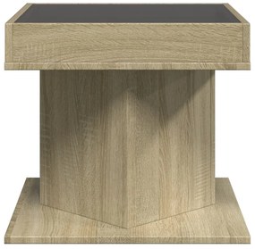 sonoma tölgy szerelt fa dohányzóasztal LED-del 50 x 50 x 45 cm