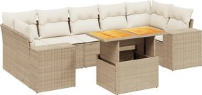 vidaXL 8 részes bézs polyrattan kerti ülőgarnitúra párnával