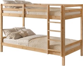 Emeletes ágy, 90x200, tömör fa, natúr, INEZA