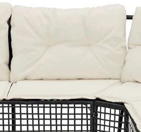 vidaXL L-alakú fekete polyrattan kerti kanapé párnával és lábtartóval