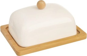 Whiteline fehér porcelán vajtartó bambusz tálcával - Orion
