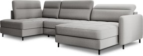 Világosszürke bársony kinyitható-tárolóhelyes sarokkanapé (bal oldali-U alakú) Berrto – ELTAP