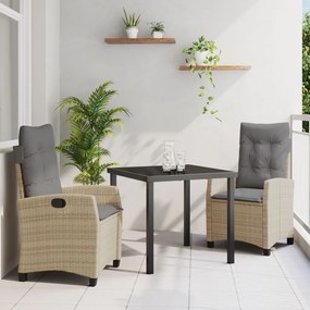 3 részes Kerti Étkező Szett Párnákkal Bézs Poly Rattan