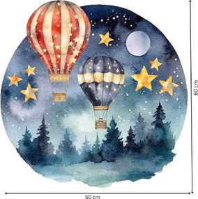 PIPPER. Kör alakú falmatrica "Hőlégballonok az erdő felett" Méret: 100cm