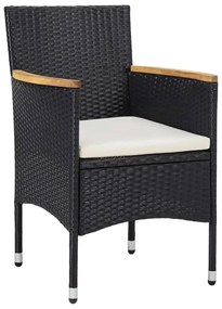 5 részes fekete polyrattan és tömör fa kerti bisztrószett