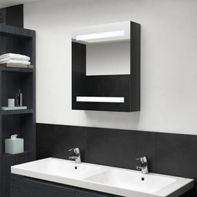 fényes fekete LED-es tükrös fürdőszobaszekrény 50 x 14 x 60 cm