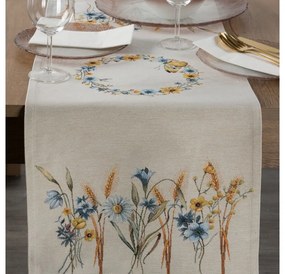 Kék virágos gobelin asztali futó Natúr 45x140 cm