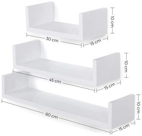 Fali polc 3 db-os készlet, úszó polcok, 30/ 45/ 60 cm