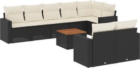 vidaXL 9 részes fekete polyrattan kerti ülőgarnitúra párnákkal