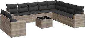 vidaXL 11 részes világosszürke polyrattan kerti ülőgarnitúra párnákkal