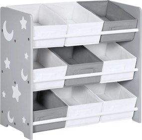 ZONEKIZ Gyermekpolc 9 Levehető Nem Szőtt Szövet Tárolódobozzal Játék Szervező Gyerekszobába, 63x30x60 cm, Szürke | Aosom