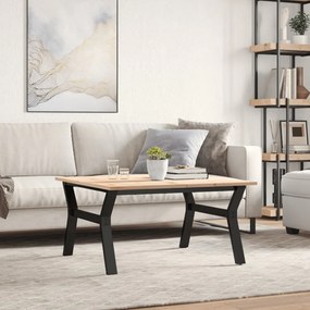 Tömör fenyőfa és acél dohányzóasztal Y-vázzal 80x80x45 cm