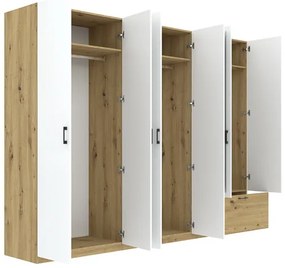 ALTA Óriás Gardróbszekrény Tölgy/Matt Fehér Színben, Tükörrel. 270 cm
