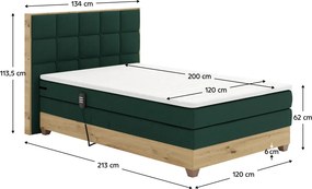 Elektromos állítható ágy, boxspring, zöld/artisan tölgy, 120x200, TIANA