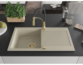 Mexen Leo, gránit mosogató 900x500x190 mm, 1 kamrás és Aster mosogató csaptelep, bézs, 6501-69-73450-57-G