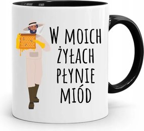 Fekete Bögre Méhésznek Az Ereimben Mézeskalács nyomott mintával