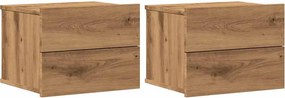 vidaXL 2 db kézműves tölgy fali szerelhető éjjeliszekrény 40x32x30 cm
