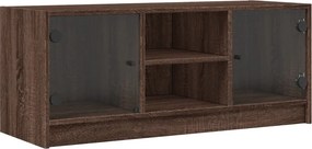 vidaXL barna tölgyszínű TV-szekrény üvegajtókkal 102 x 37 x 42 cm