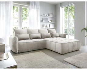 Bézs bársony kinyitható-tárolóhelyes sarokkanapé (jobb oldali-heverő résszel) Campo – ELTAP