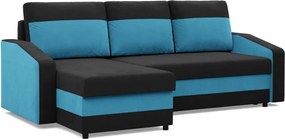 Hewlet sarokkanapé, 2 ágyneműtartóval, szövet anyag, univerzális oldal, bonell töltet, fekete - kék