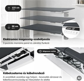 Elektromos, állítható magasságú, ergonomikus, fehér-antracit íróasztal,1200x600 mm: ARIA