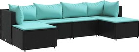 vidaXL 6 részes fekete polyrattan kerti ülőgarnitúra párnákkal
