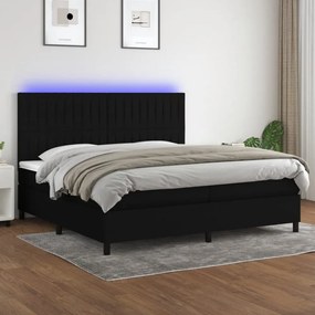 fekete szövet rugós és LED-es ágy matraccal 200x200 cm