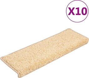 vidaXL 10 db krémszínű lépcsőszőnyeg, téglalap alakú széllel, 65 x 21 x 4 cm