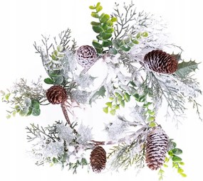 Hófehér zöld koszorú tobozokkal karácsonyi dekoráció