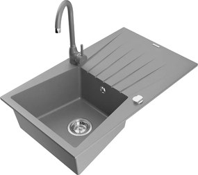 Mexen Cesar 1-medencés gránit mosogató csepptálcával és Telma konyhai csappal, szürke - 6514-71-670200-71