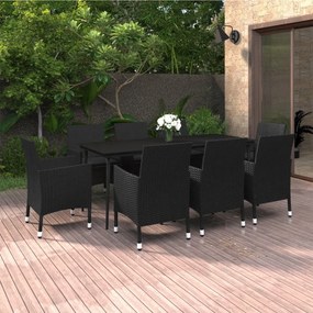 9 részes polyrattan és üveg kerti étkezőgarnitúra párnákkal