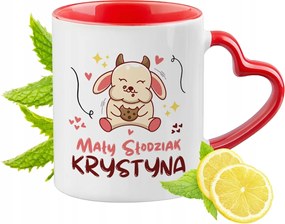 Piros bögre szív alakú füllel Krisztina ajándék