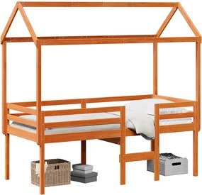 vidaXL viaszbarna tömör fenyőfa magasított ágy tetővel 80 x 200 cm