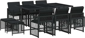 vidaXL 11 részes fekete polyrattan kerti étkezőgarnitúra párnákkal