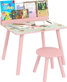 AIYAPLAY 2 darabos Gyerek Asztal és Szék Szett - Gyerek Asztal Székkel és Könyvespolccal 3 Éves Kortól Rózsaszín Játszószobákhoz | Aosom