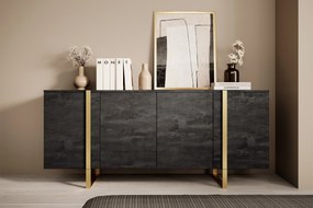 Verica komód 200 cm - szénfekete / arany lábak