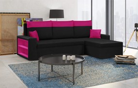 PAVEL Kinyitható sarokkanapé Fekete/rózsaszín