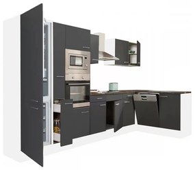 Yorki 370 sarok konyhabútor fehér korpusz,selyemfényű antracit fronttal alulagyasztós hűtős szekrénnyel