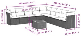 10 részes fekete polyrattan kerti ülőgarnitúra párnákkal