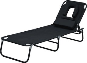 Outsunny Összecsukható Napozóágy 4-pozíciós Állítható Háttámlával - 120 kg Teherbírás, 190x56x28 cm, Fekete | Aosom
